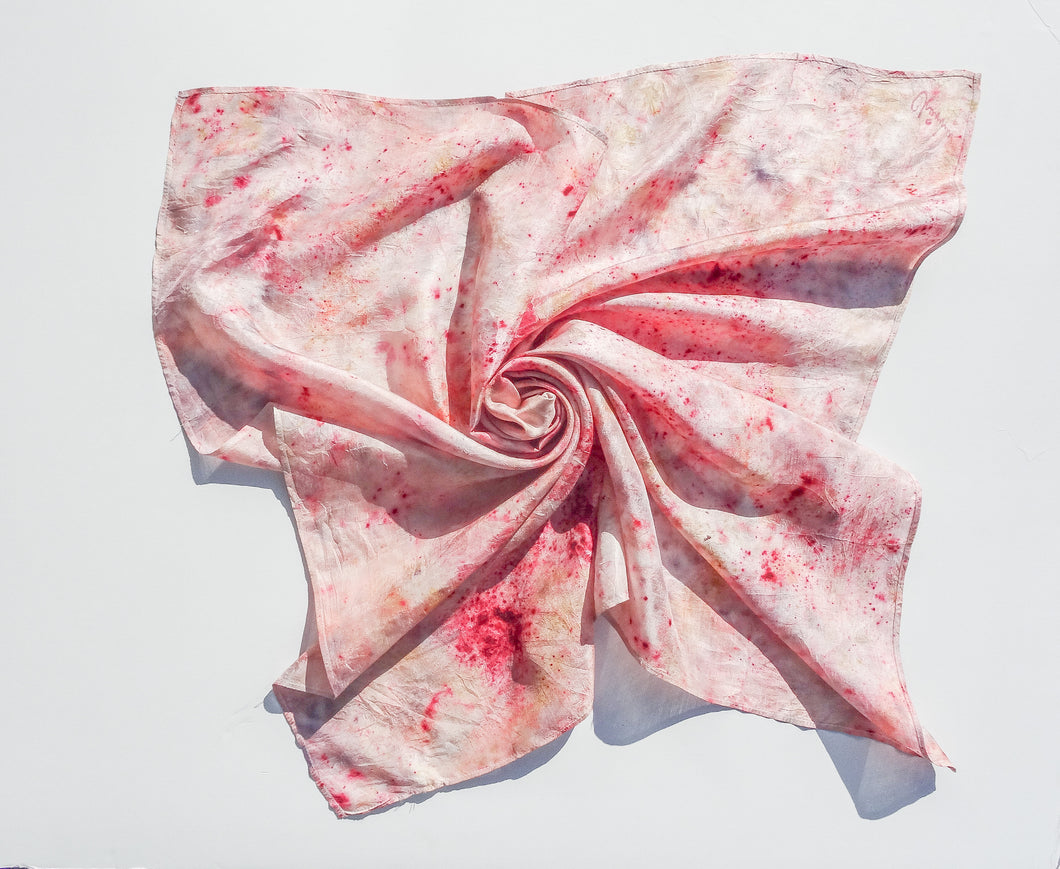 Botanically dyed artisanal silk bandana, 70x70 cm
